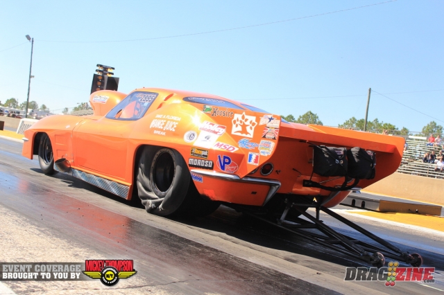 Jimmy Keen ripped off low ET in eliminations in Outlaw Pro Mod with a 3.931 at 195.99 MPH earning the win over Doug Horween who lost the blower belt at the hit.