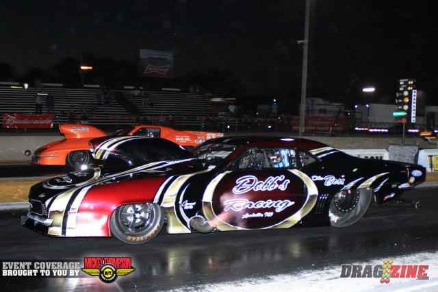Jimmy Keen (far lane) took the win over Travis Harvey in the semi final of Pro Mod after Harvey was forced to shut it down early. Keen will have lane choice over Ricky Smith in the final.